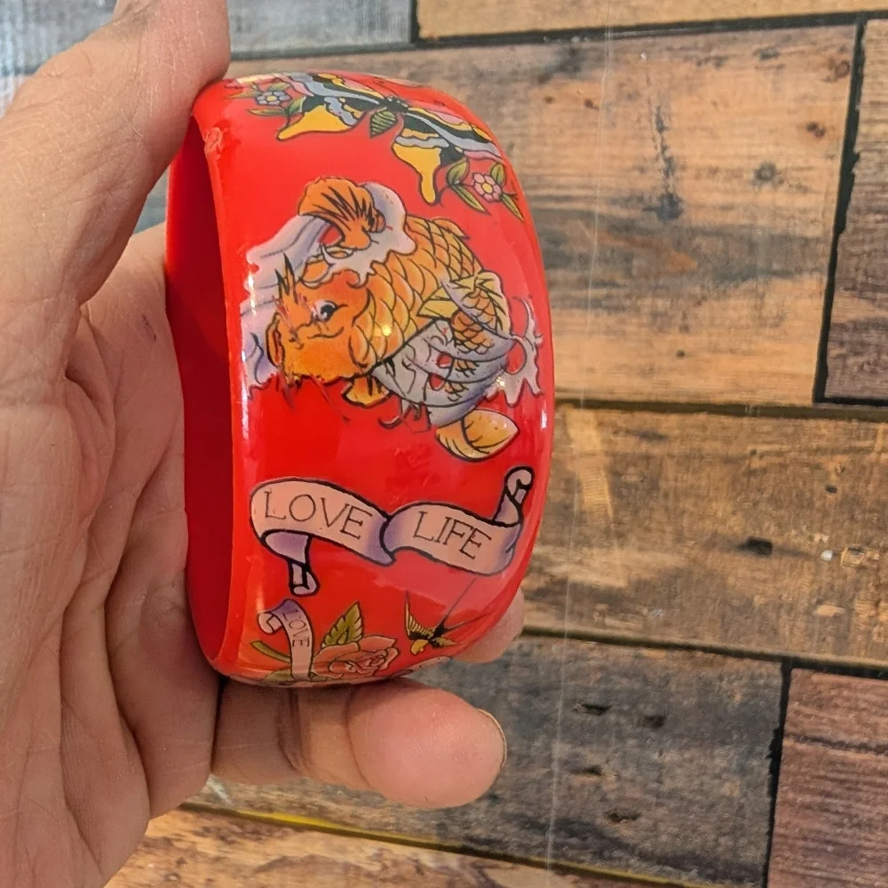 VINTAGE ED HARDY TATTOO DESIGNS Red BRACELET Love Life - Picture 7 of 14